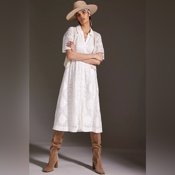 Maeve Anthropologie Eyelet Midi Dress Size 14 - Picture 4 of 15